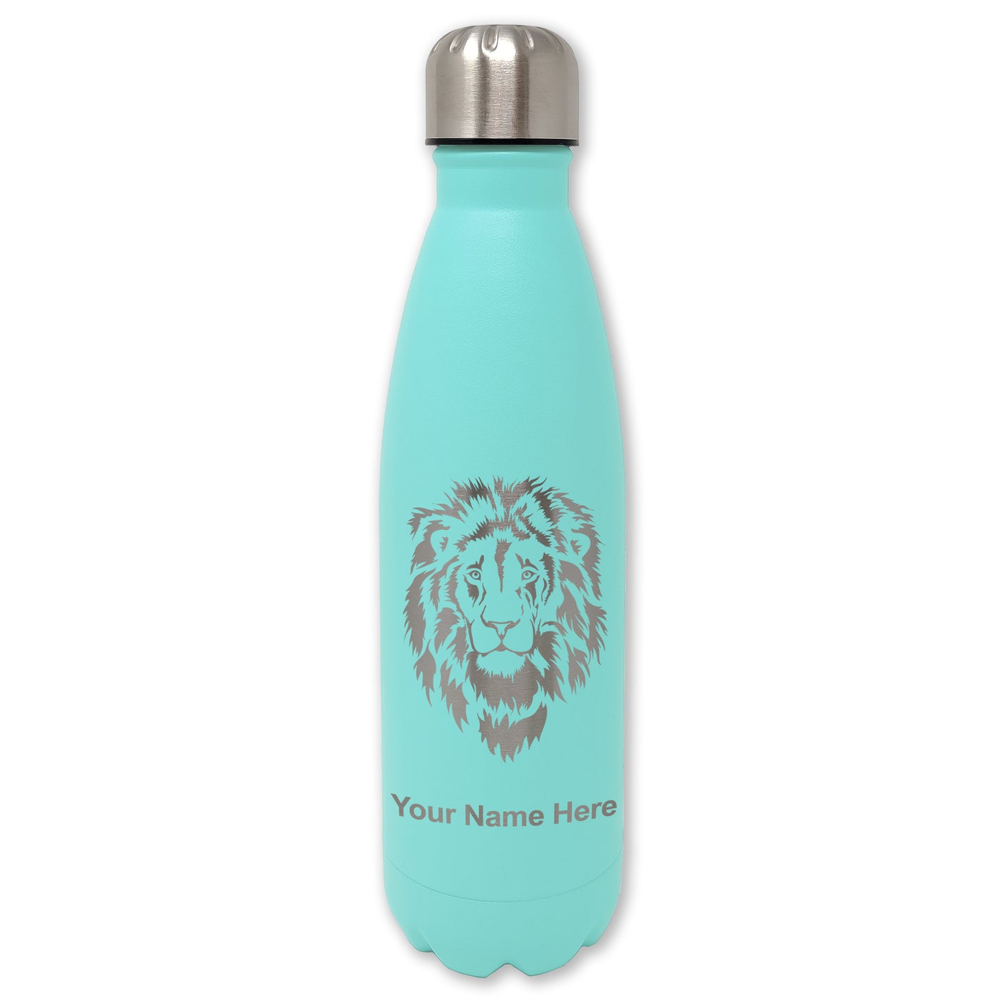 LaserGram Double Wall Water Bottle, Lion Head, Personalized Engraving Included