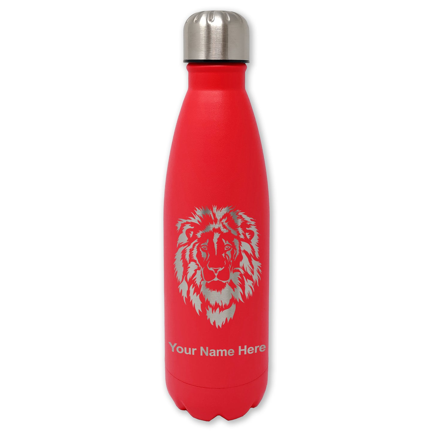 LaserGram Double Wall Water Bottle, Lion Head, Personalized Engraving Included