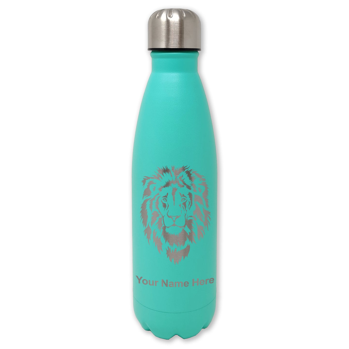 LaserGram Double Wall Water Bottle, Lion Head, Personalized Engraving Included