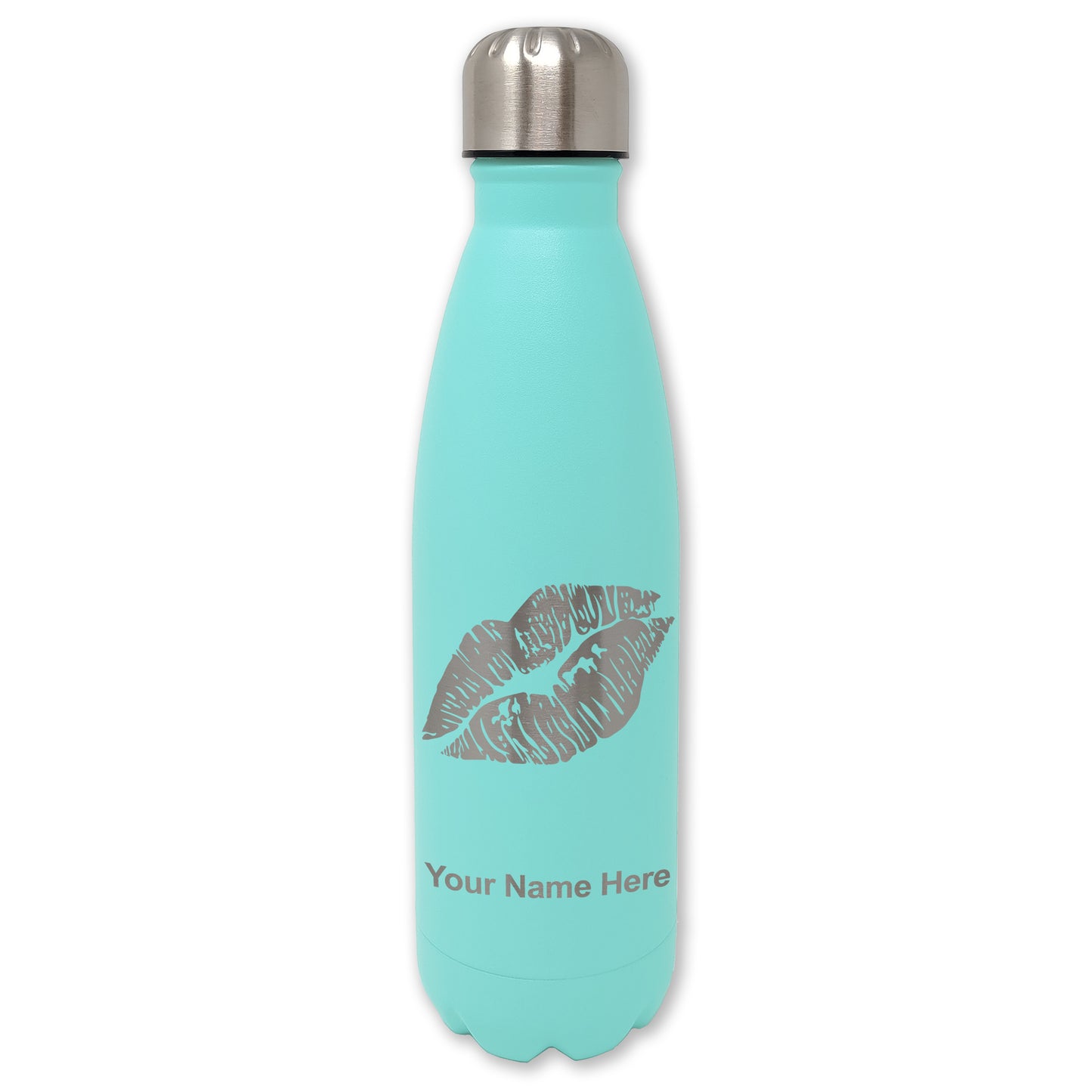 LaserGram Double Wall Water Bottle, Lipstick Kiss, Personalized Engraving Included