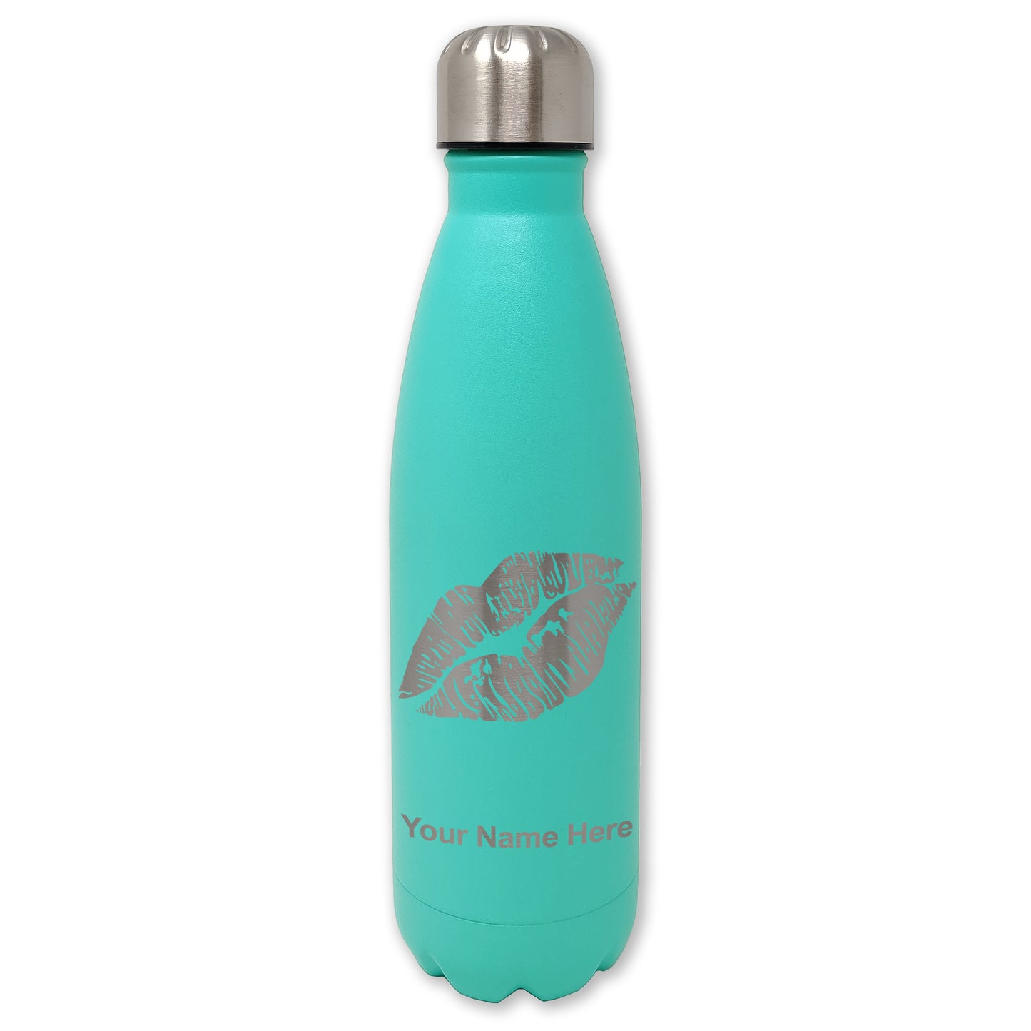 LaserGram Double Wall Water Bottle, Lipstick Kiss, Personalized Engraving Included