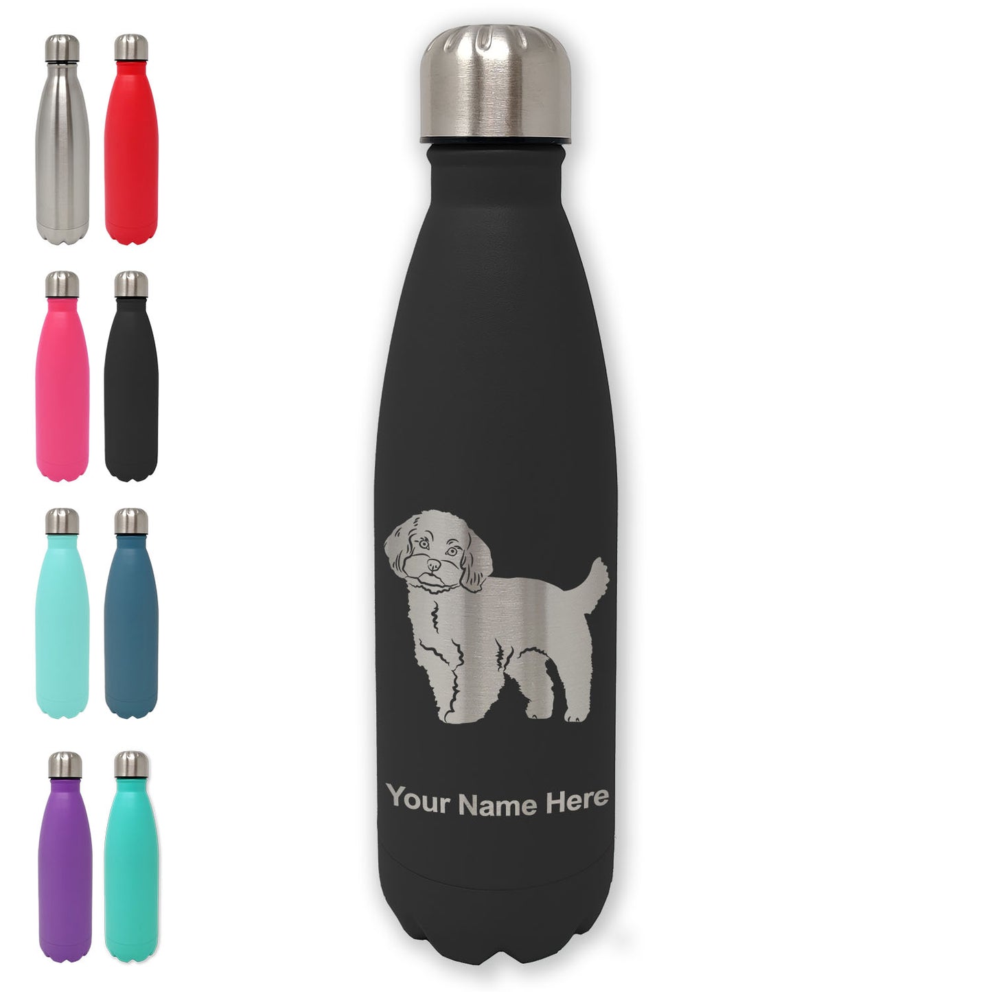 LaserGram Double Wall Water Bottle, Maltese Dog, Personalized Engraving Included