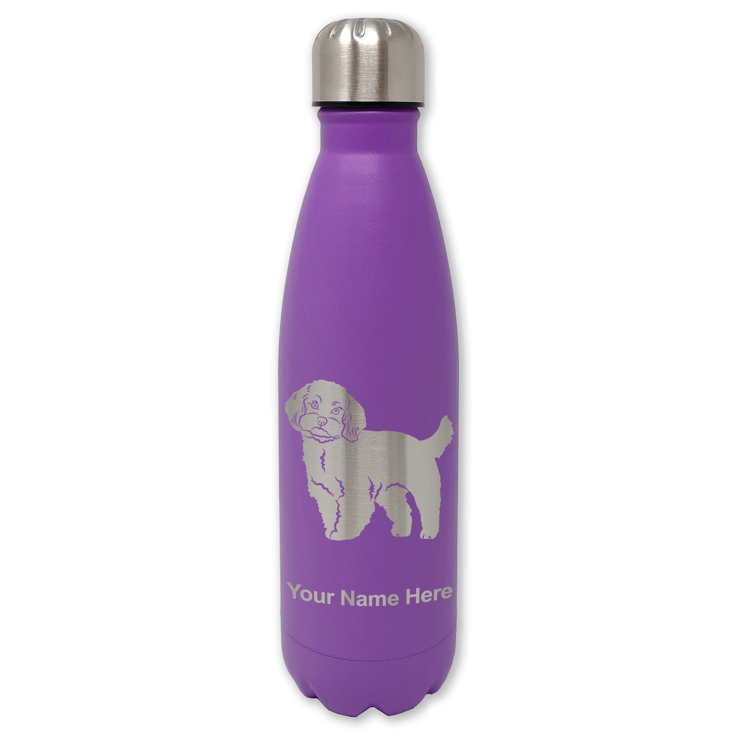 LaserGram Double Wall Water Bottle, Maltese Dog, Personalized Engraving Included