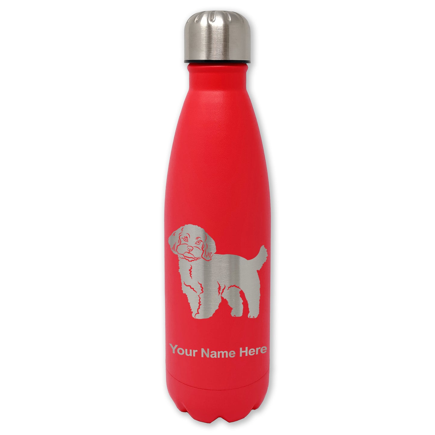 LaserGram Double Wall Water Bottle, Maltese Dog, Personalized Engraving Included