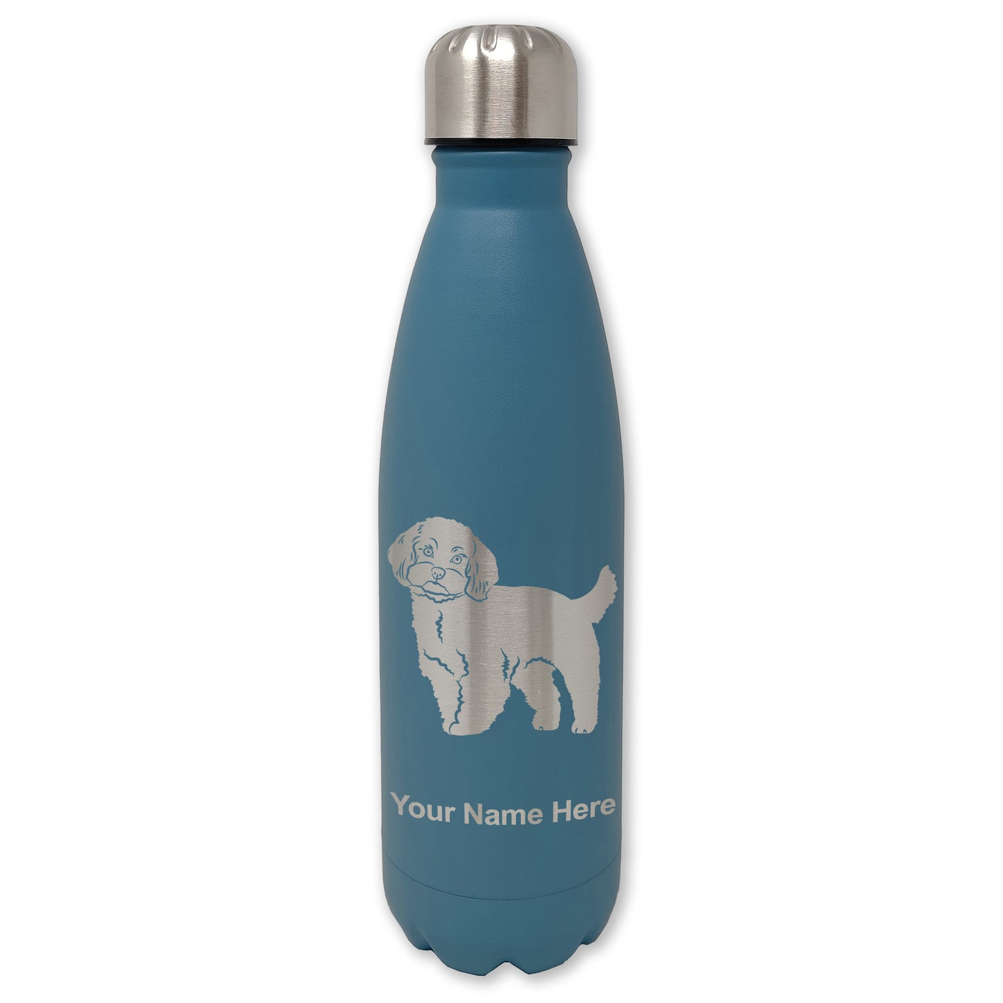 LaserGram Double Wall Water Bottle, Maltese Dog, Personalized Engraving Included
