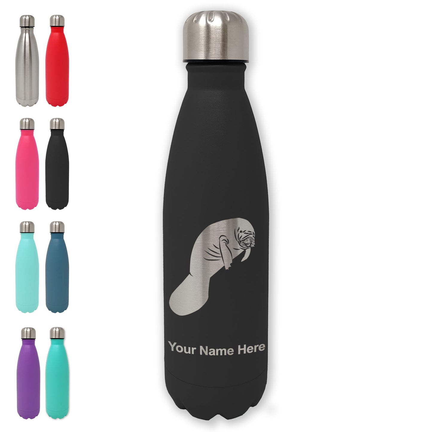 LaserGram Double Wall Water Bottle, Manatee, Personalized Engraving Included