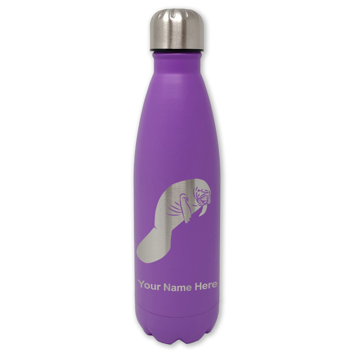 LaserGram Double Wall Water Bottle, Manatee, Personalized Engraving Included
