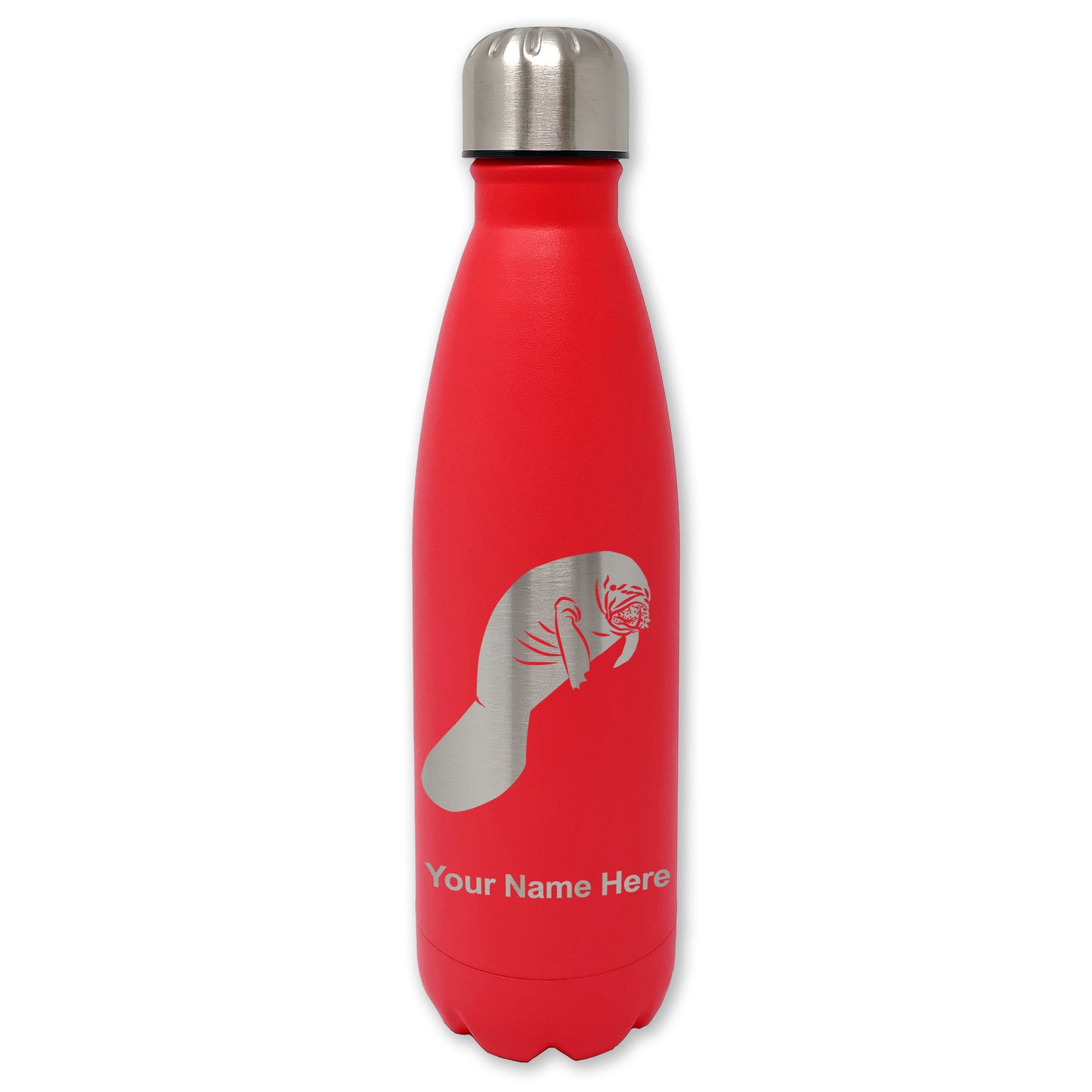 LaserGram Double Wall Water Bottle, Manatee, Personalized Engraving Included