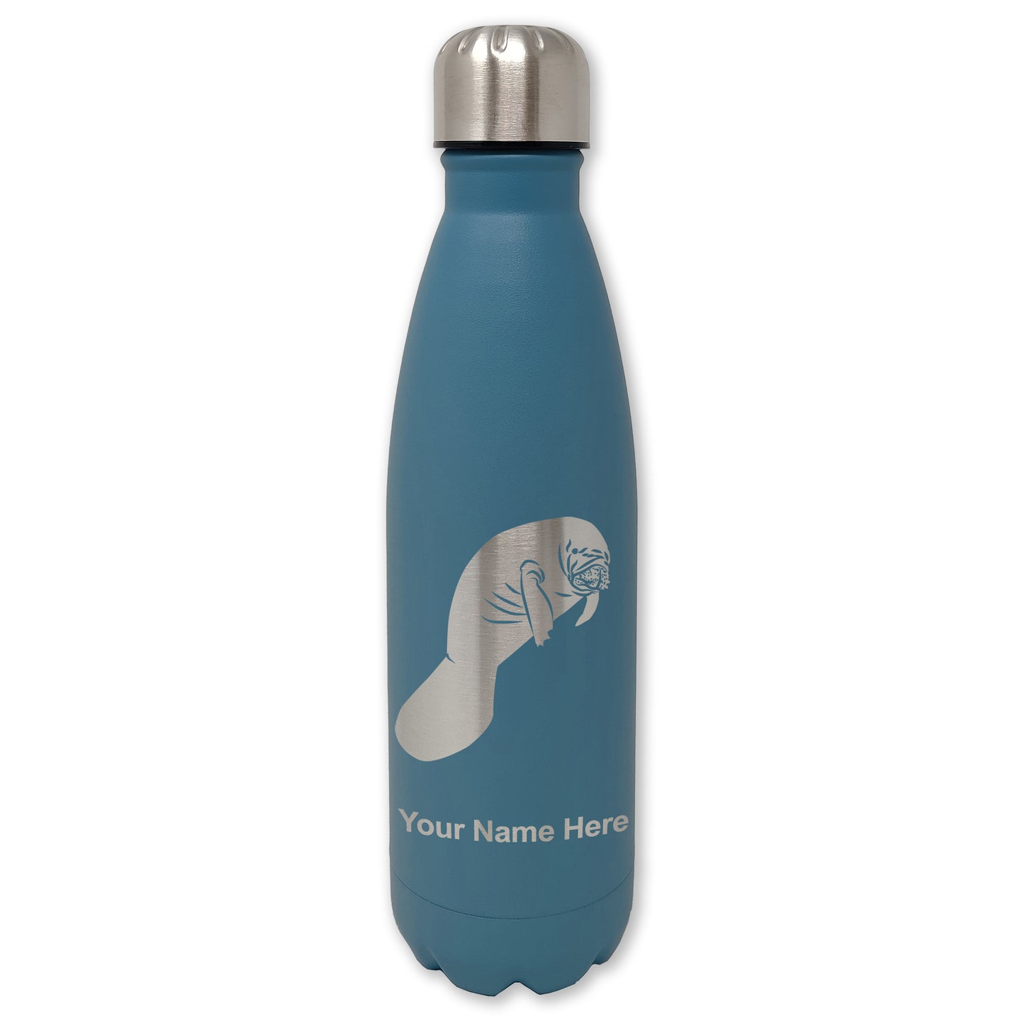 LaserGram Double Wall Water Bottle, Manatee, Personalized Engraving Included