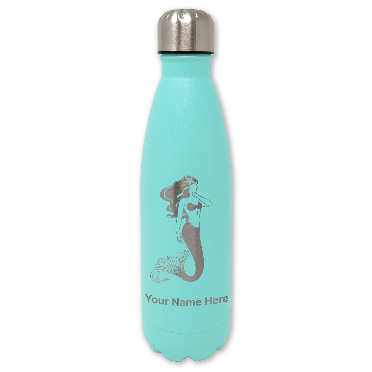 LaserGram Double Wall Water Bottle, Mermaid, Personalized Engraving Included