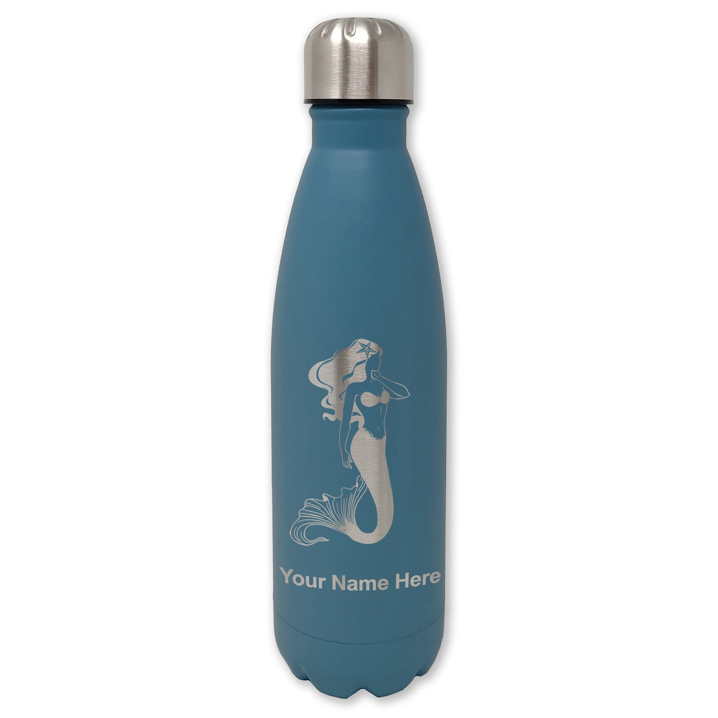 LaserGram Double Wall Water Bottle, Mermaid, Personalized Engraving Included