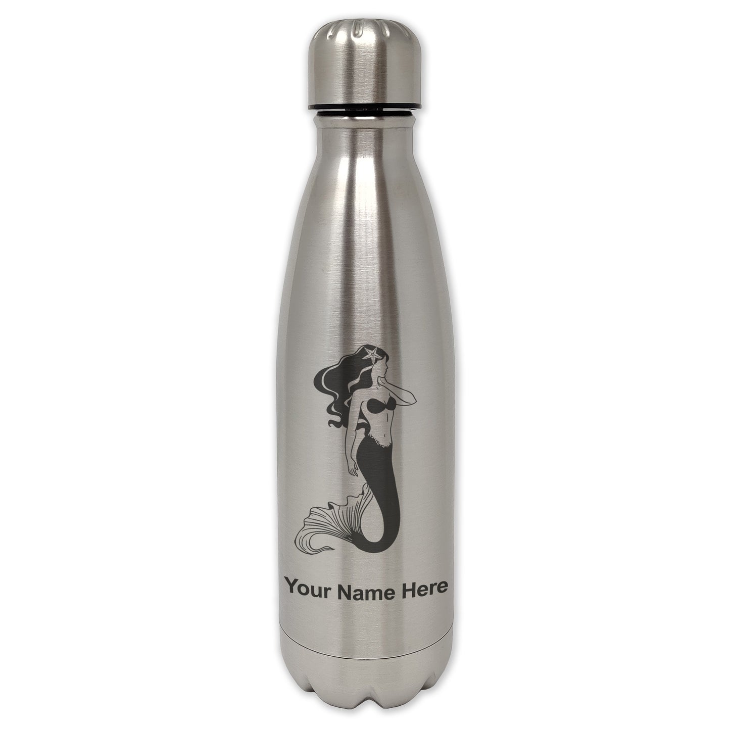 LaserGram Double Wall Water Bottle, Mermaid, Personalized Engraving Included