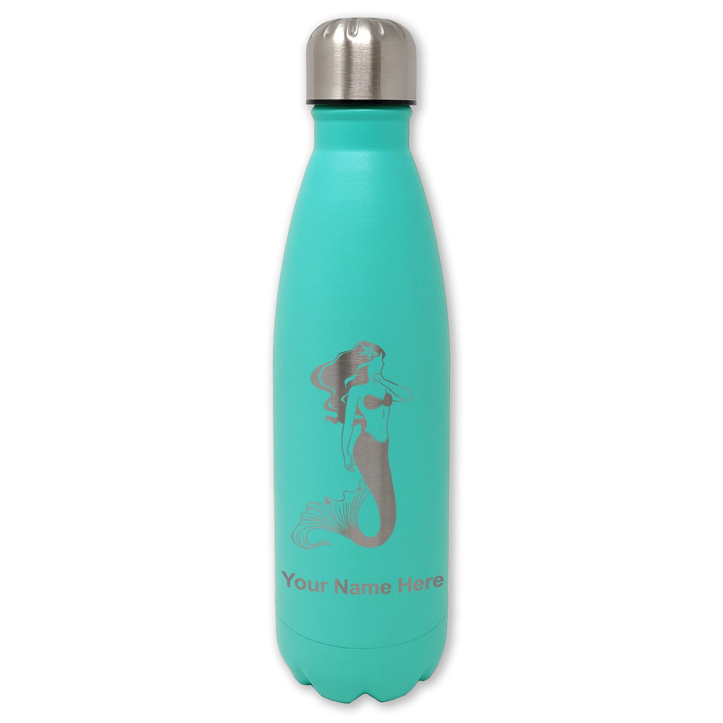 LaserGram Double Wall Water Bottle, Mermaid, Personalized Engraving Included