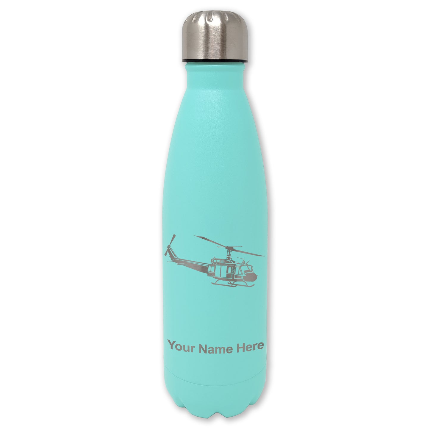 LaserGram Double Wall Water Bottle, Military Helicopter 2, Personalized Engraving Included