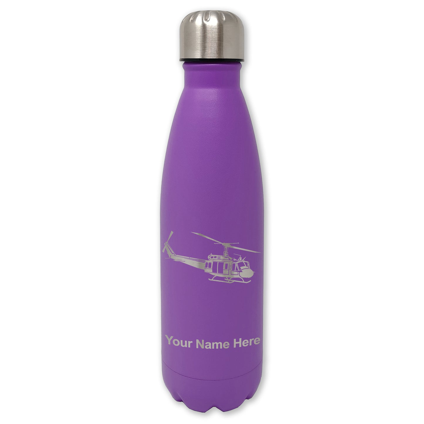 LaserGram Double Wall Water Bottle, Military Helicopter 2, Personalized Engraving Included