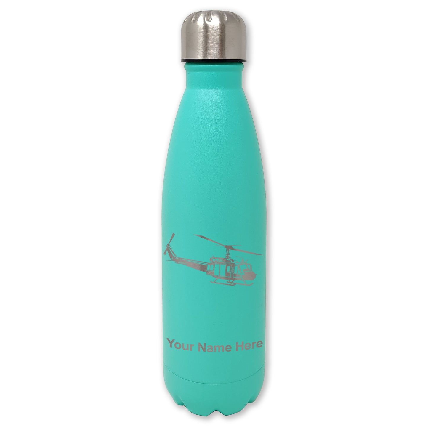 LaserGram Double Wall Water Bottle, Military Helicopter 2, Personalized Engraving Included