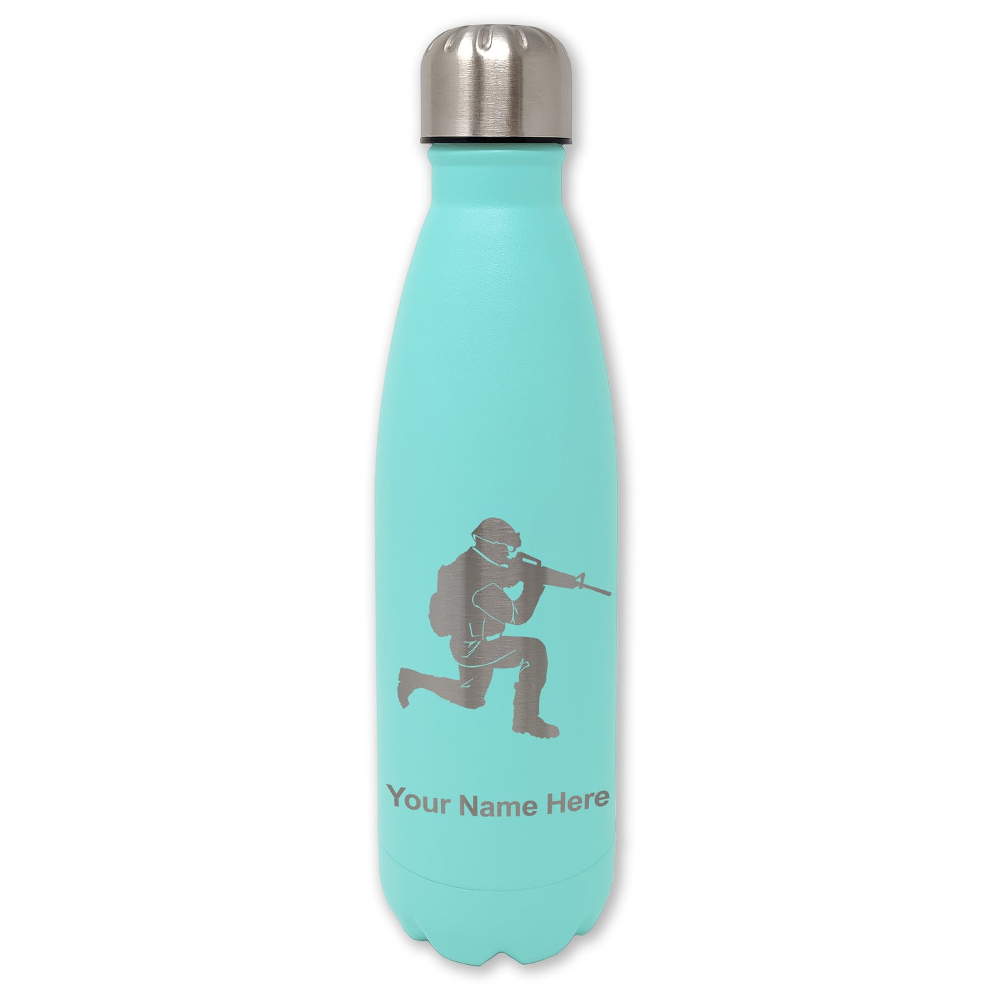 LaserGram Double Wall Water Bottle, Military Soldier, Personalized Engraving Included