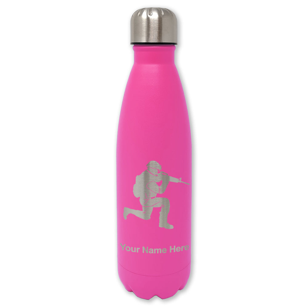 LaserGram Double Wall Water Bottle, Military Soldier, Personalized Engraving Included