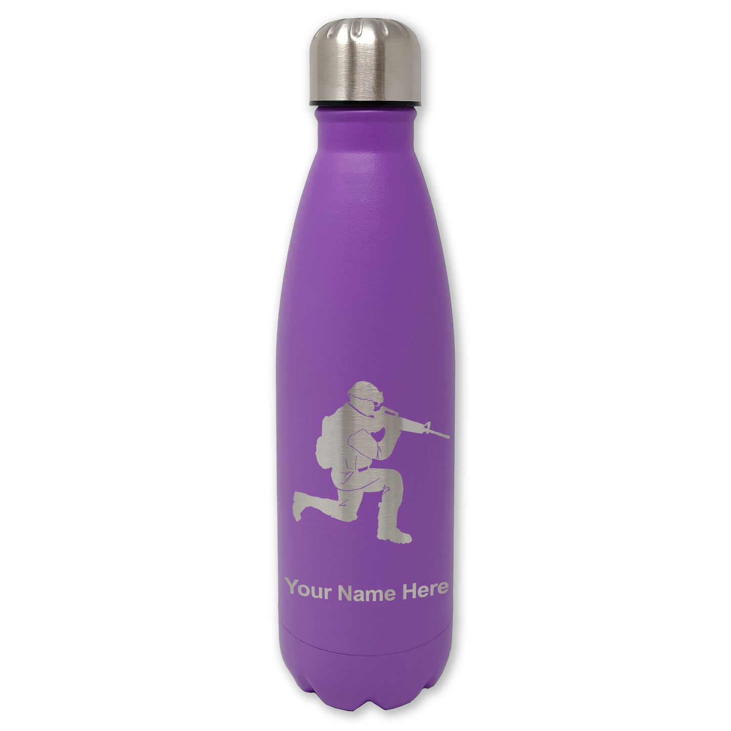 LaserGram Double Wall Water Bottle, Military Soldier, Personalized Engraving Included