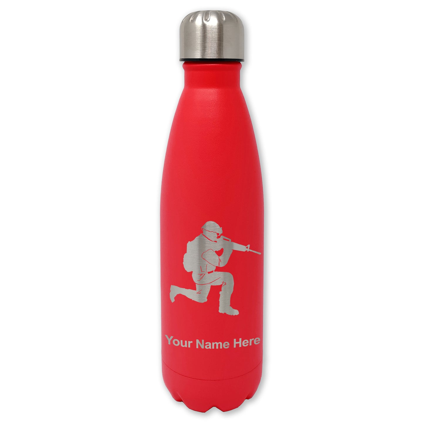 LaserGram Double Wall Water Bottle, Military Soldier, Personalized Engraving Included
