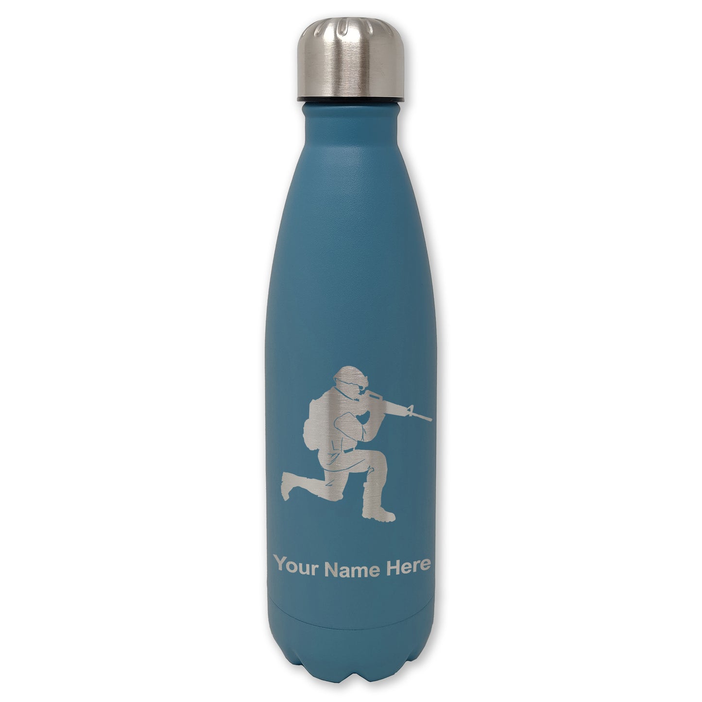 LaserGram Double Wall Water Bottle, Military Soldier, Personalized Engraving Included