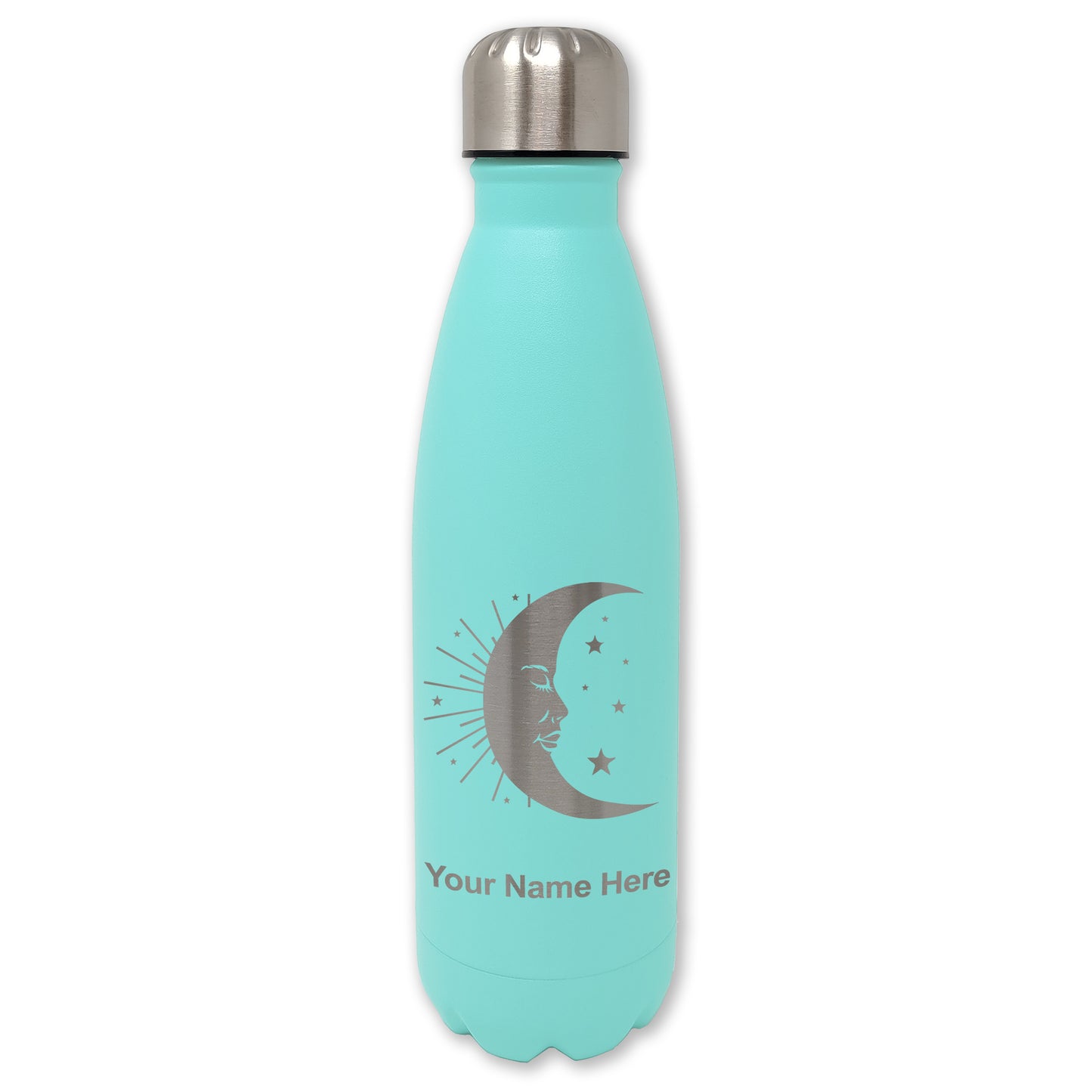LaserGram Double Wall Water Bottle, Moon, Personalized Engraving Included