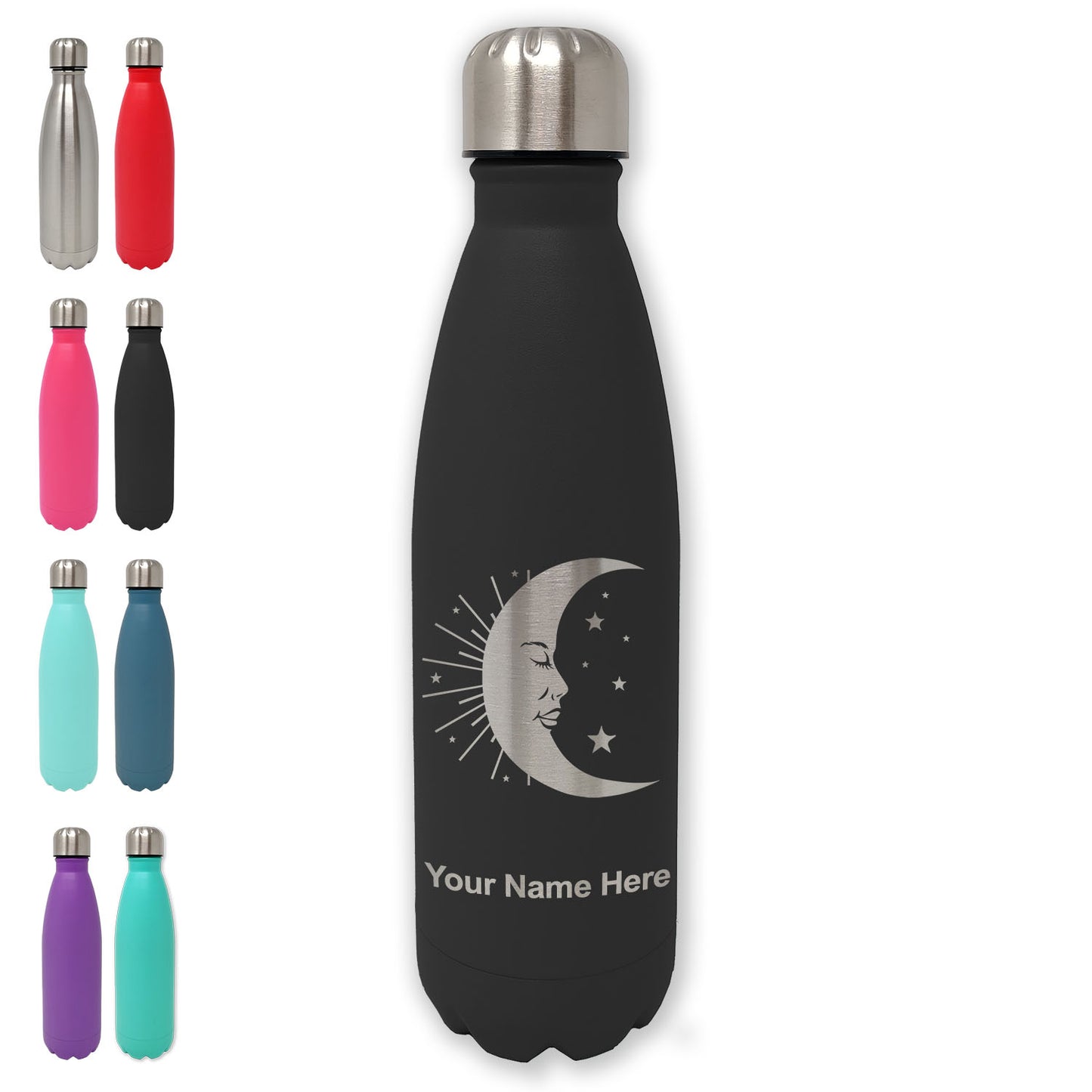 LaserGram Double Wall Water Bottle, Moon, Personalized Engraving Included