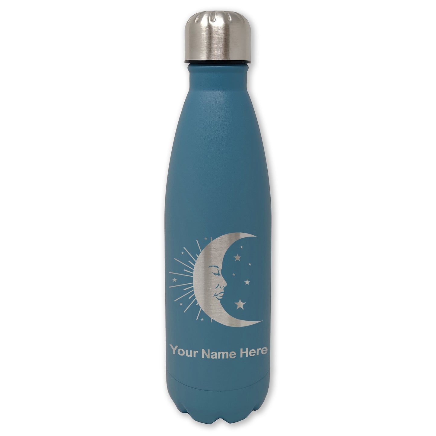 LaserGram Double Wall Water Bottle, Moon, Personalized Engraving Included