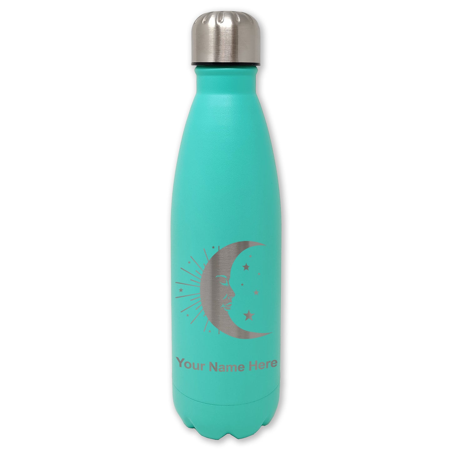 LaserGram Double Wall Water Bottle, Moon, Personalized Engraving Included