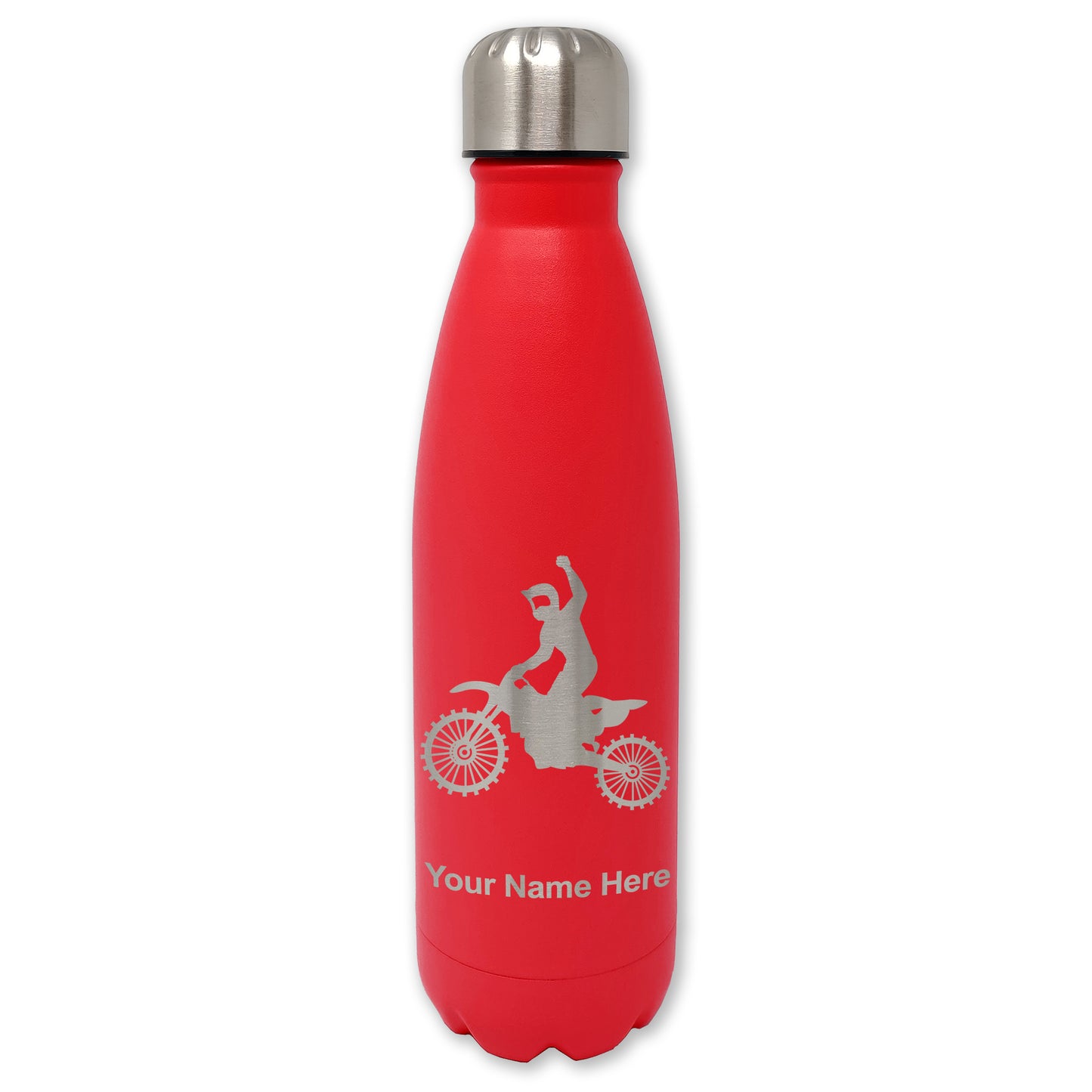 LaserGram Double Wall Water Bottle, Motocross, Personalized Engraving Included