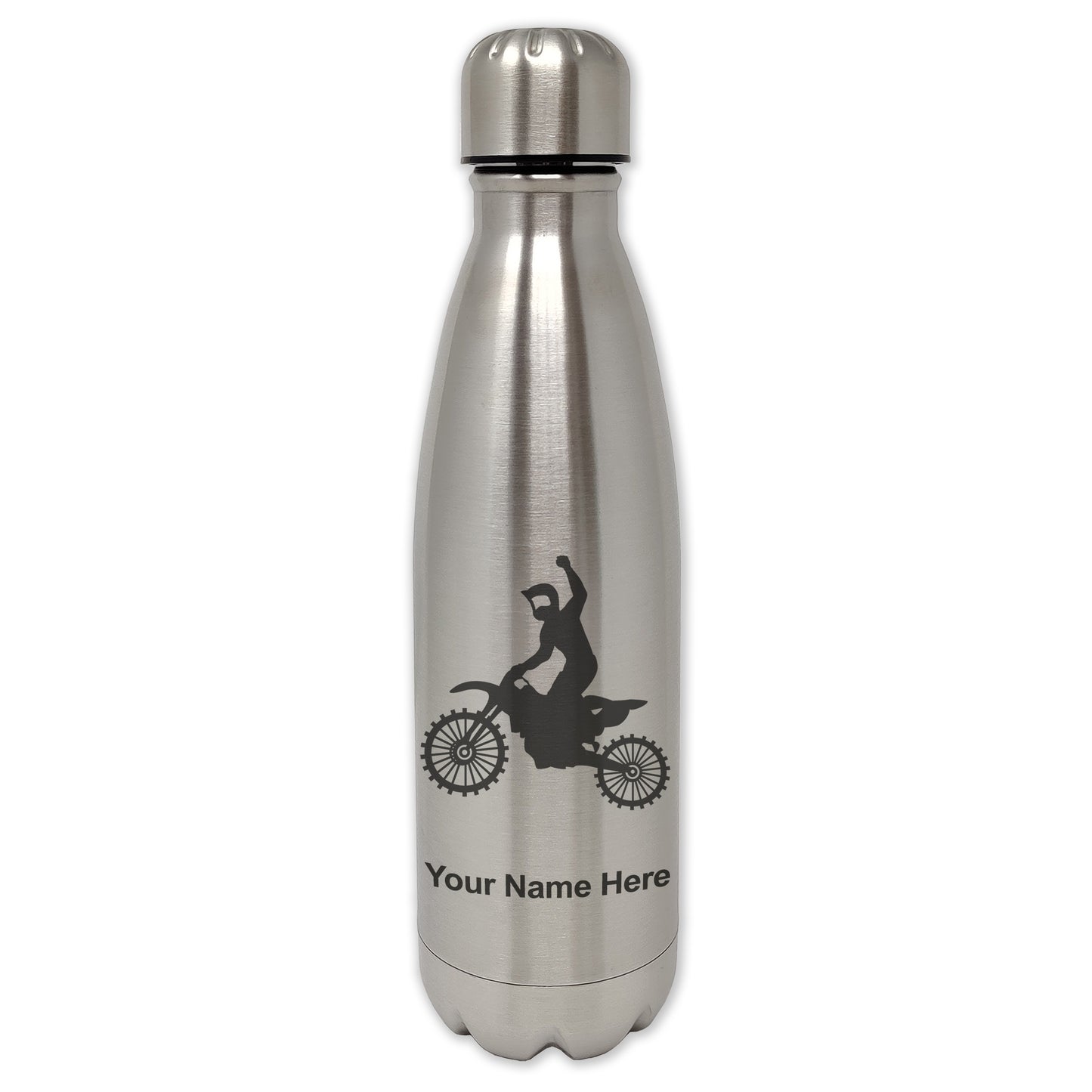 LaserGram Double Wall Water Bottle, Motocross, Personalized Engraving Included