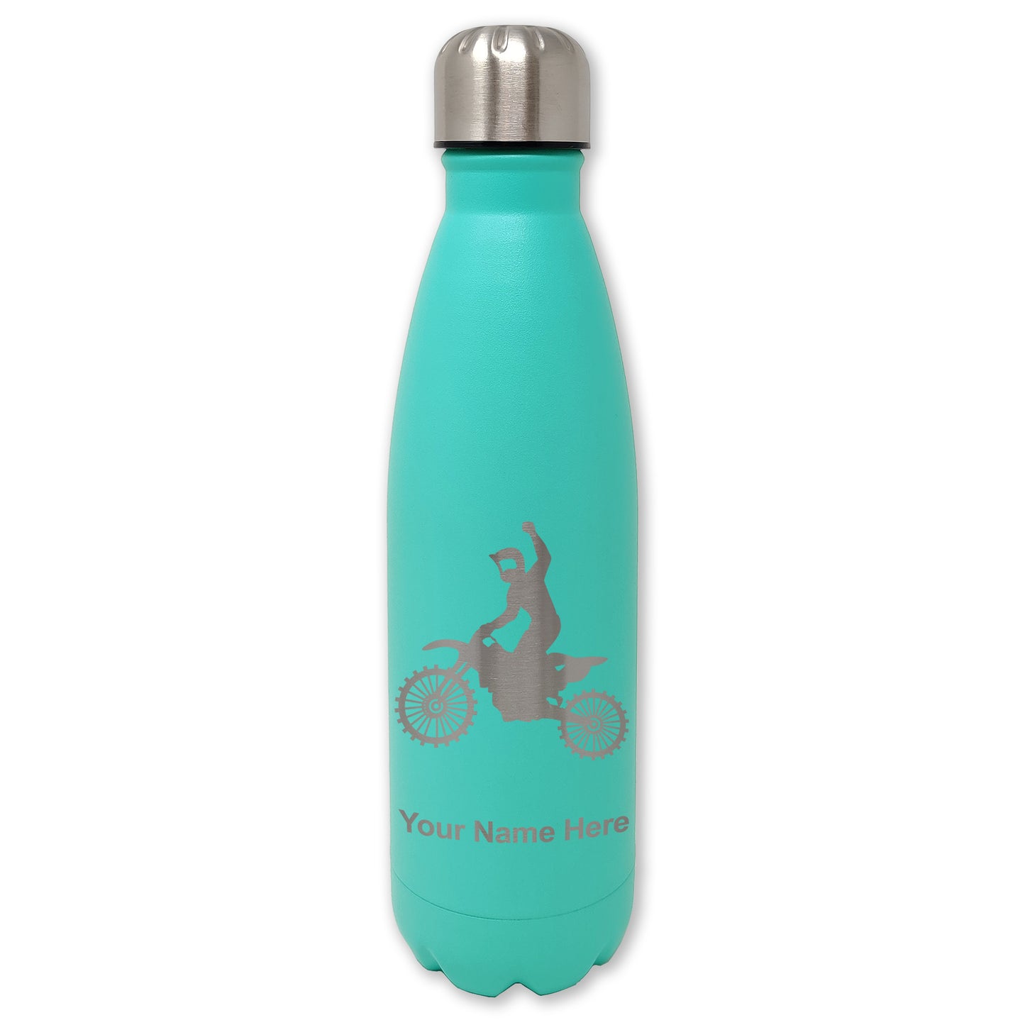 LaserGram Double Wall Water Bottle, Motocross, Personalized Engraving Included