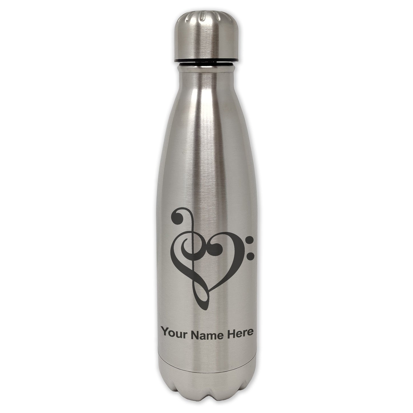 LaserGram Double Wall Water Bottle, Music Heart, Personalized Engraving Included