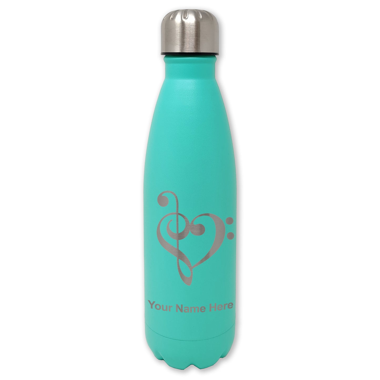 LaserGram Double Wall Water Bottle, Music Heart, Personalized Engraving Included