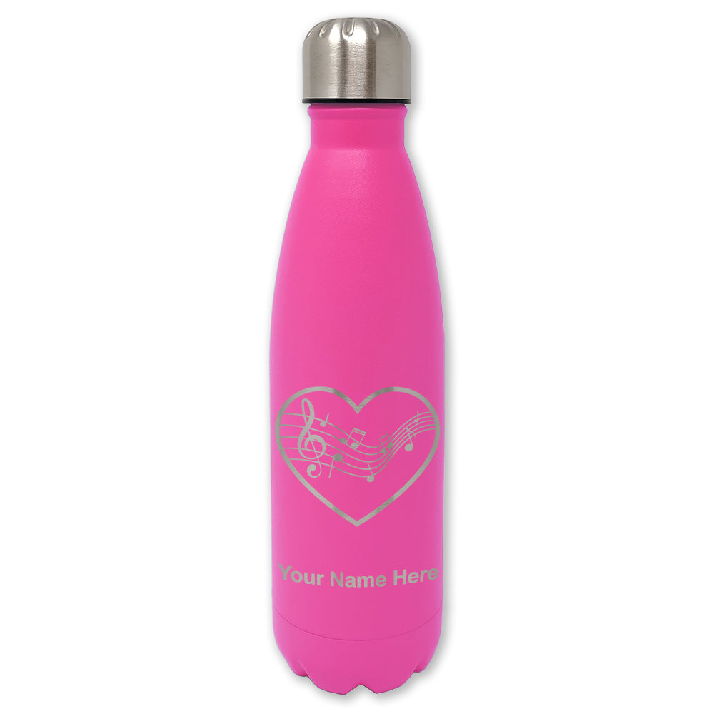 LaserGram Double Wall Water Bottle, Music Staff Heart, Personalized Engraving Included