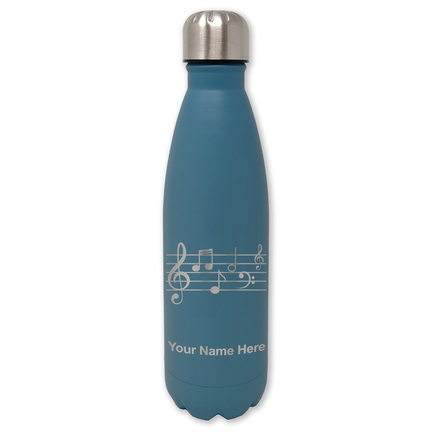 LaserGram Double Wall Water Bottle, Music Staff, Personalized Engraving Included