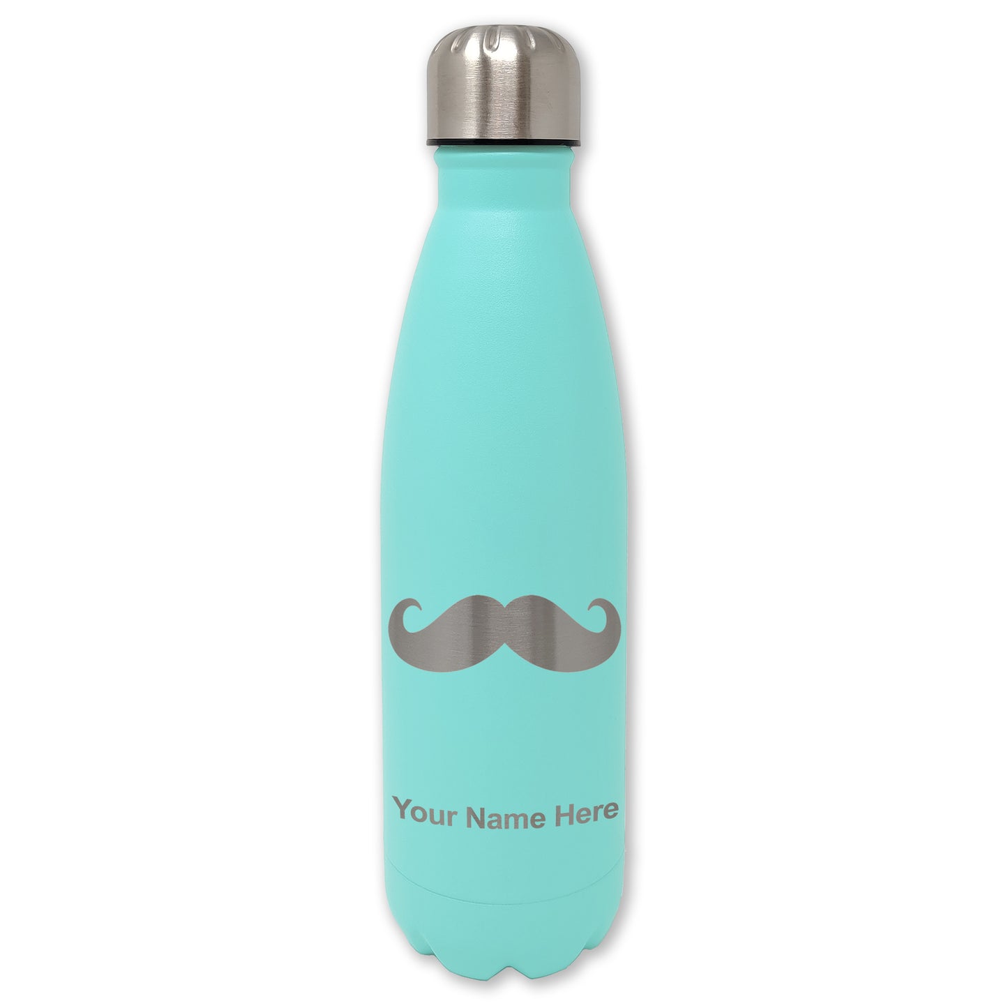 LaserGram Double Wall Water Bottle, Mustache, Personalized Engraving Included