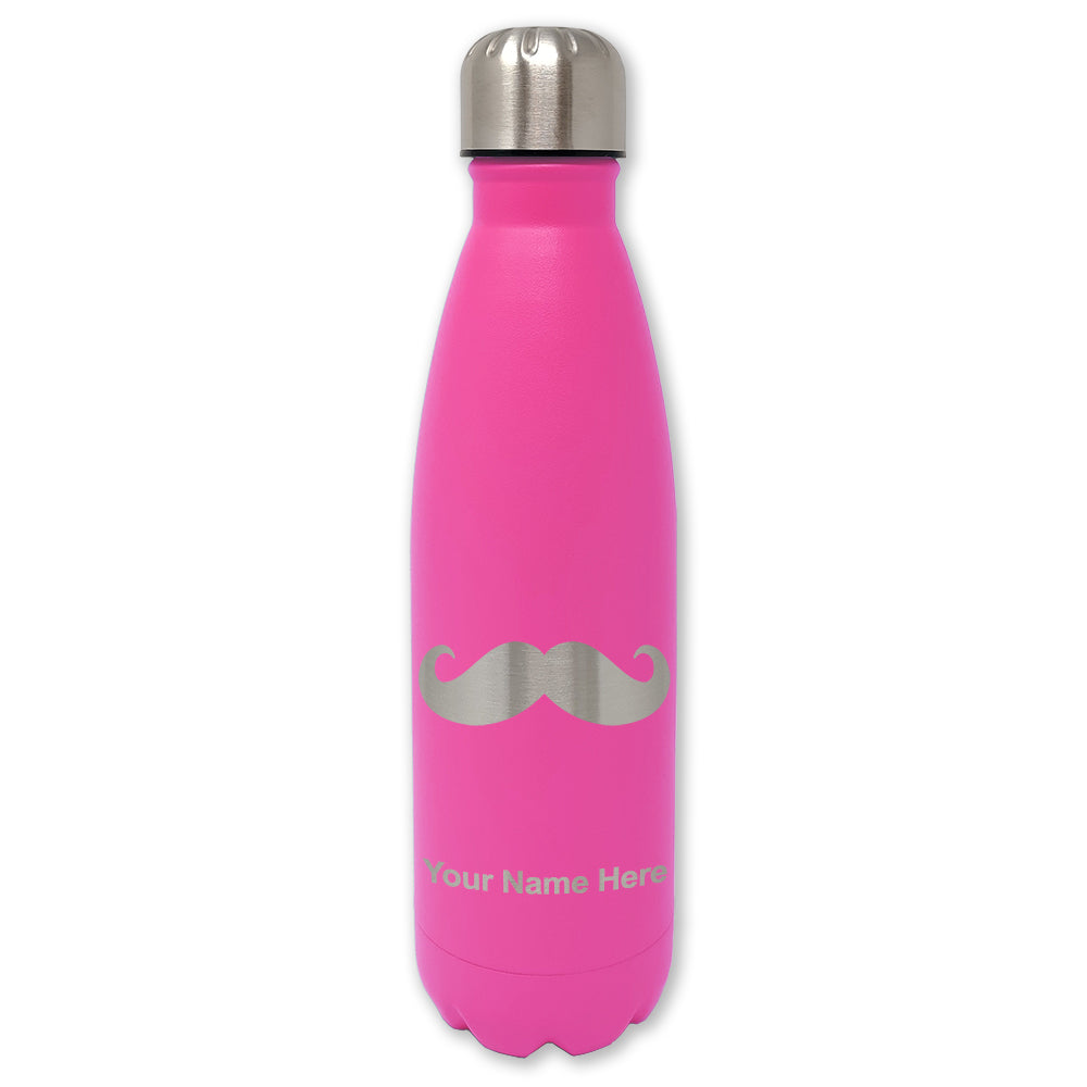 LaserGram Double Wall Water Bottle, Mustache, Personalized Engraving Included