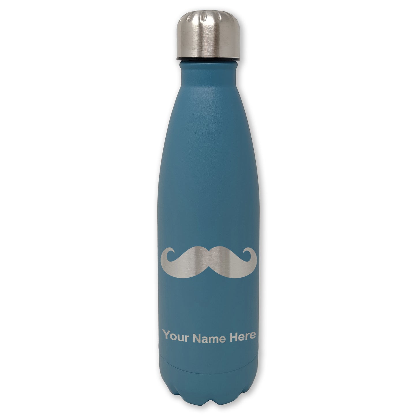 LaserGram Double Wall Water Bottle, Mustache, Personalized Engraving Included