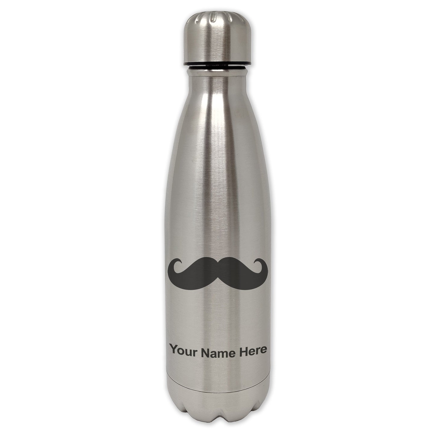 LaserGram Double Wall Water Bottle, Mustache, Personalized Engraving Included