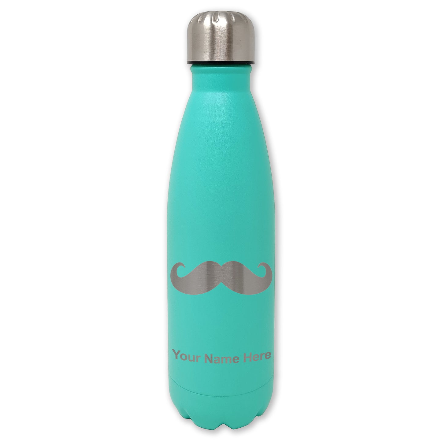 LaserGram Double Wall Water Bottle, Mustache, Personalized Engraving Included
