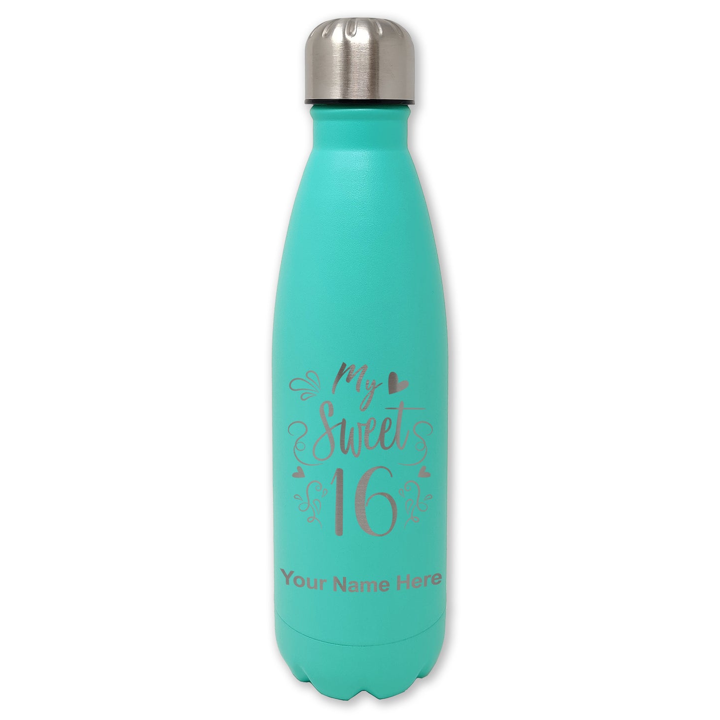 LaserGram Double Wall Water Bottle, My Sweet 16, Personalized Engraving Included