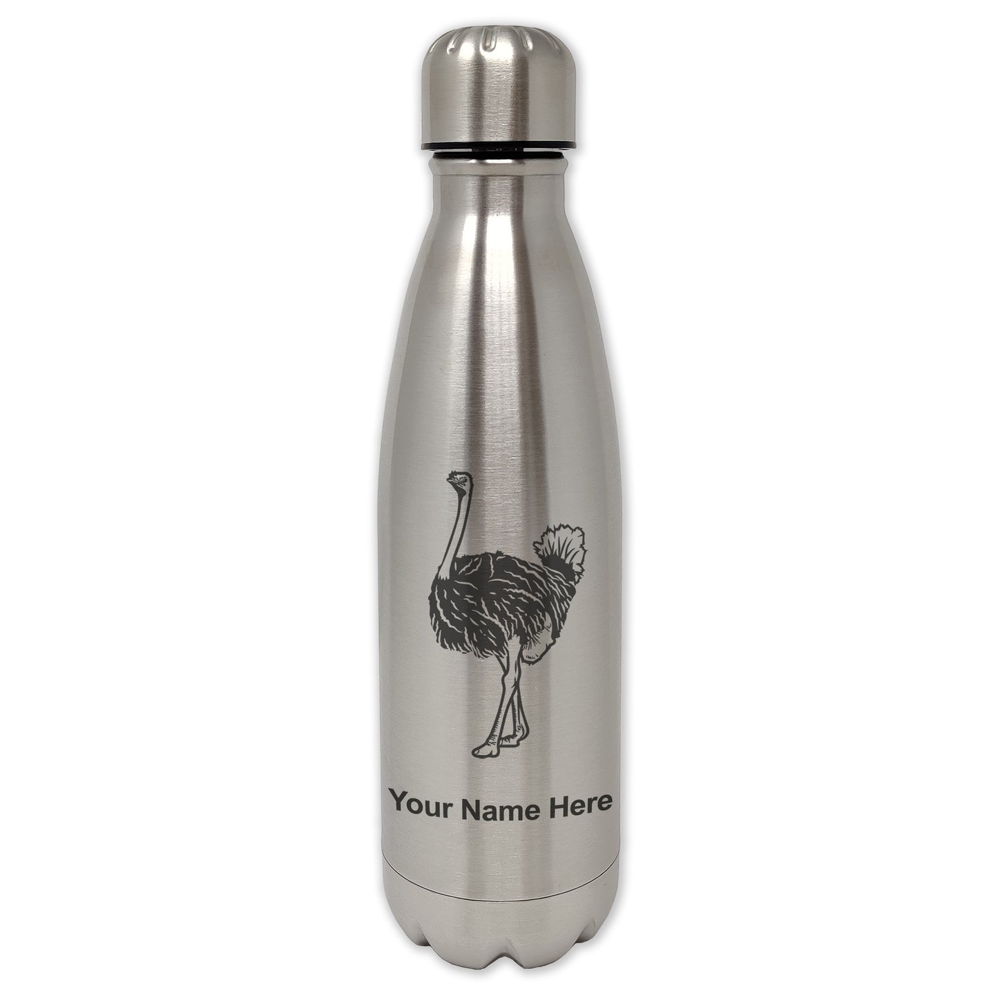 LaserGram Double Wall Water Bottle, Ostrich, Personalized Engraving Included