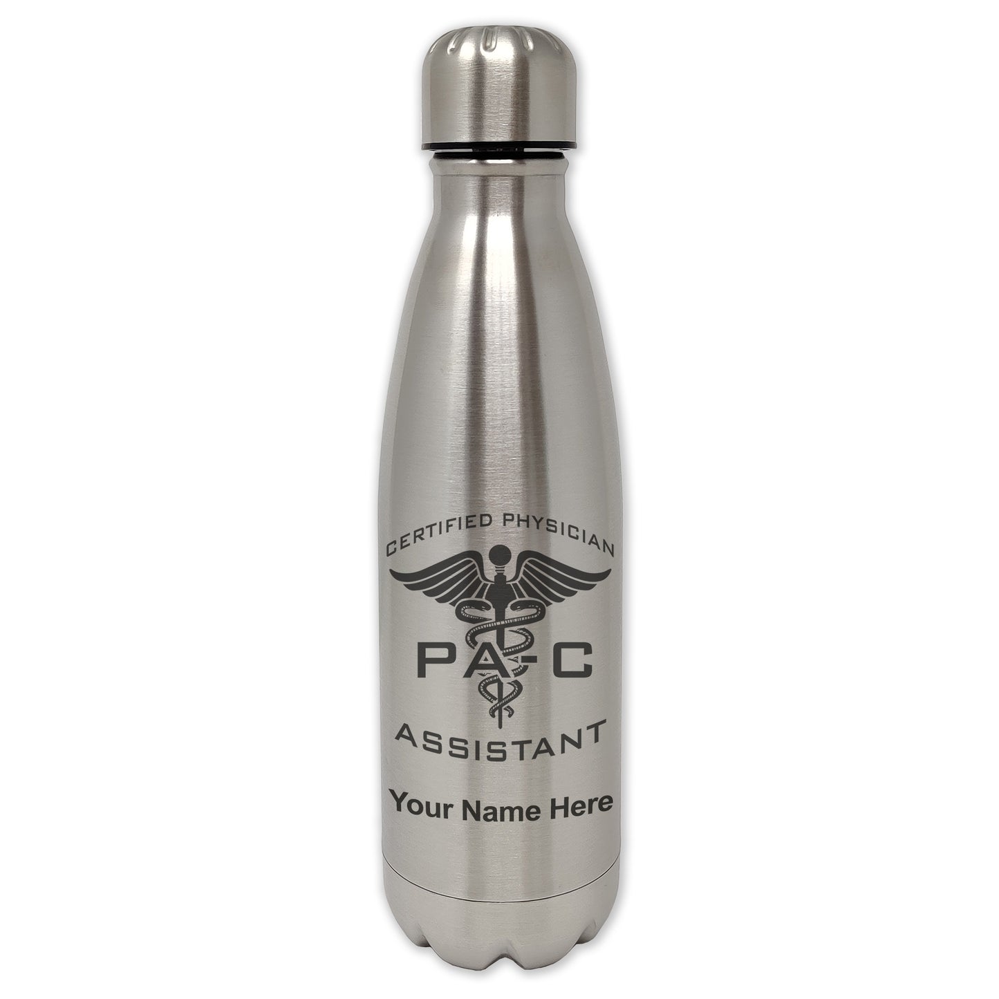 LaserGram Double Wall Water Bottle, PA-C Certified Physician Assistant, Personalized Engraving Included