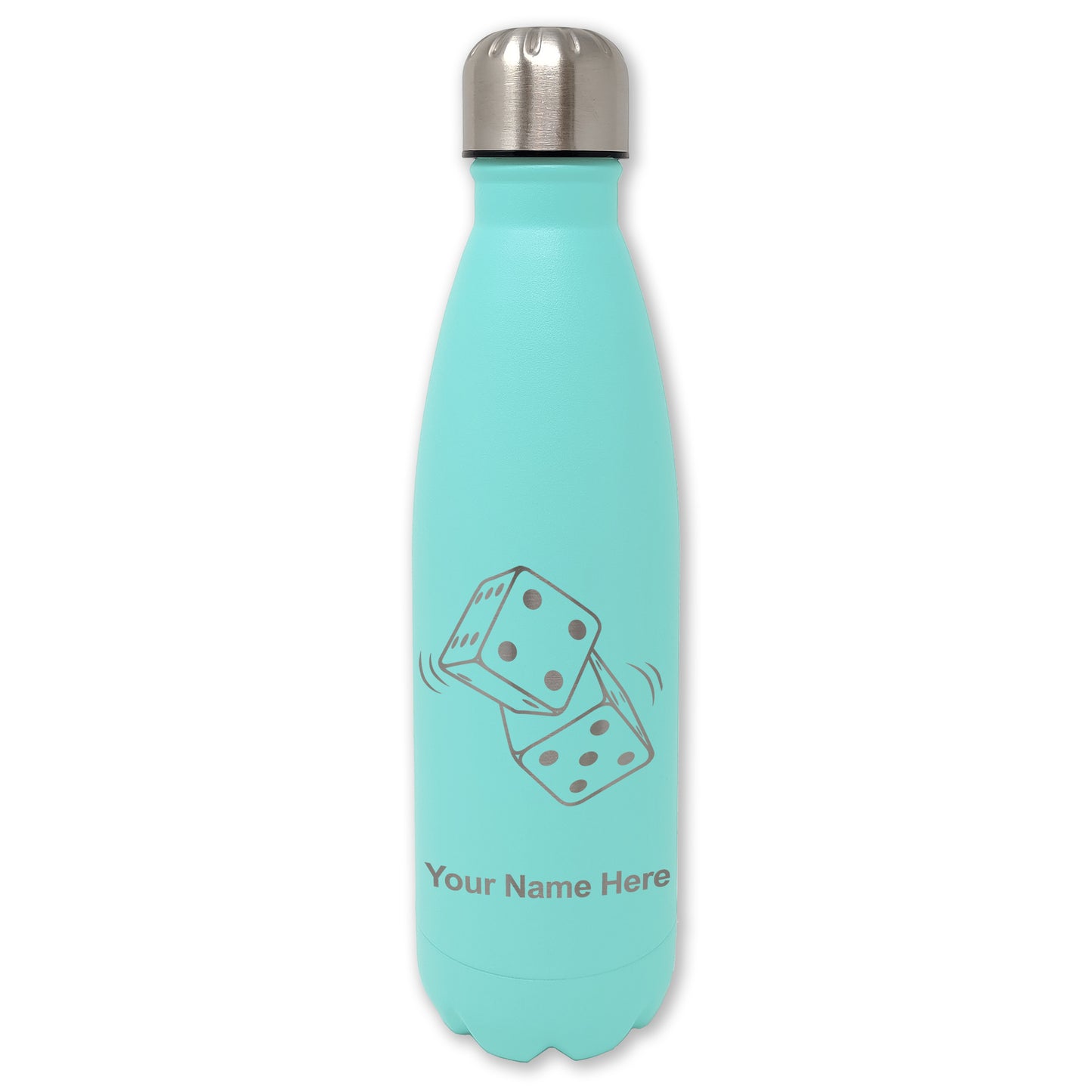 LaserGram Double Wall Water Bottle, Pair of Dice, Personalized Engraving Included