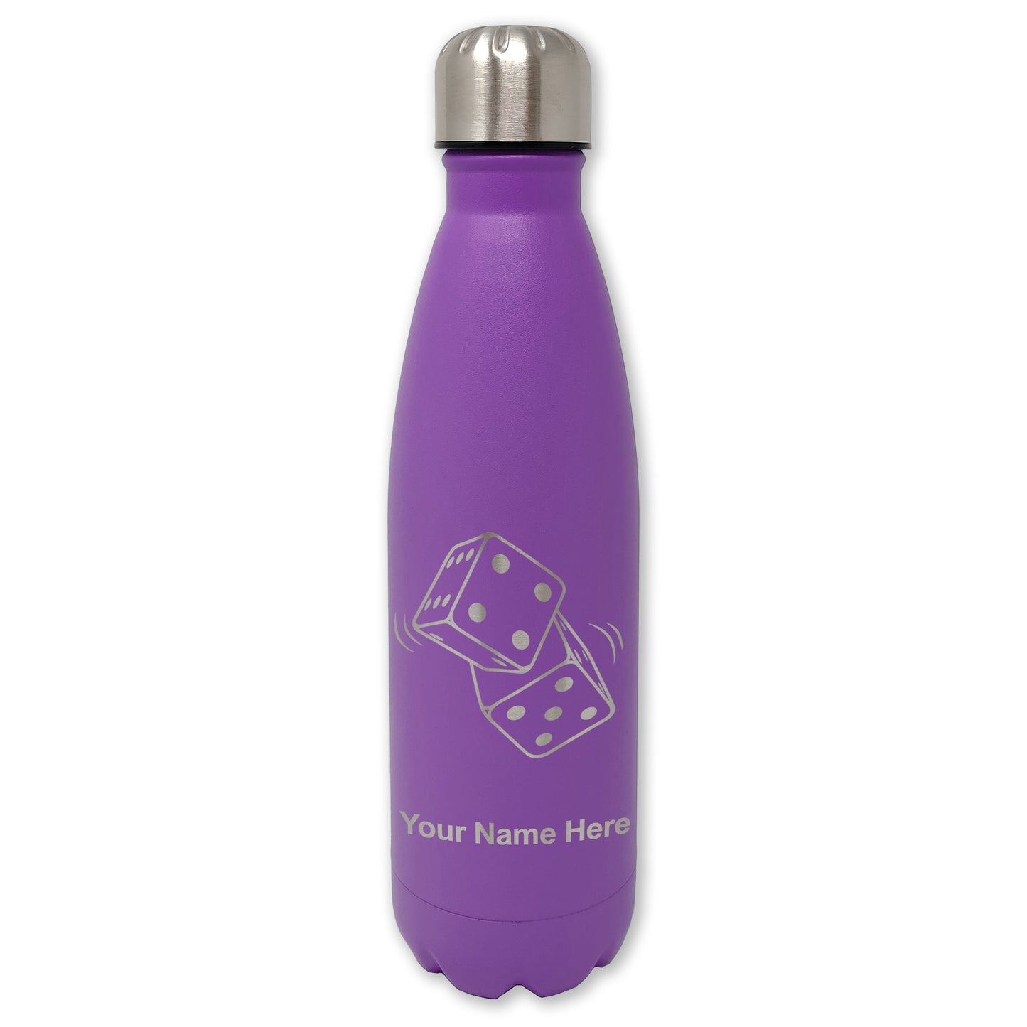 LaserGram Double Wall Water Bottle, Pair of Dice, Personalized Engraving Included