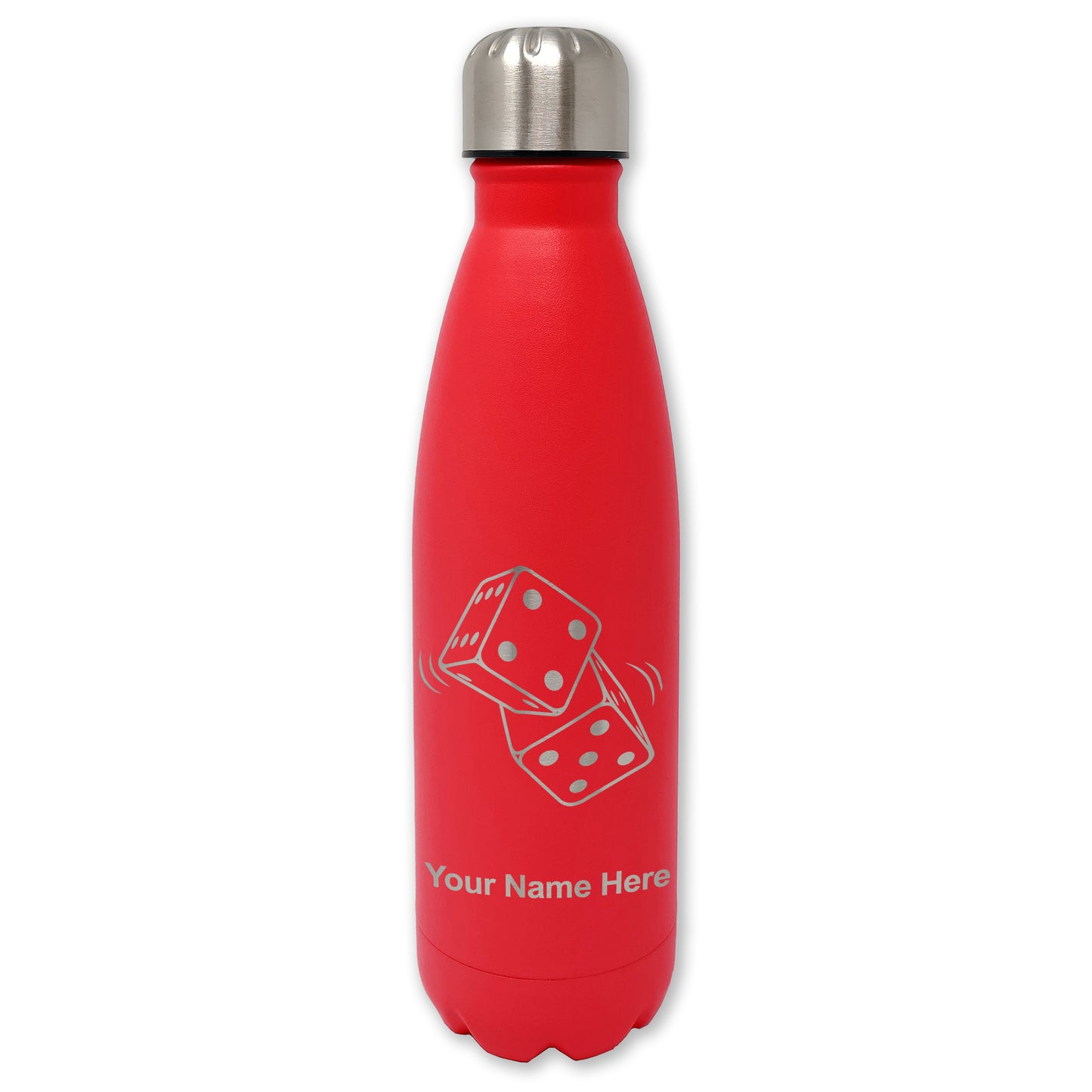 LaserGram Double Wall Water Bottle, Pair of Dice, Personalized Engraving Included
