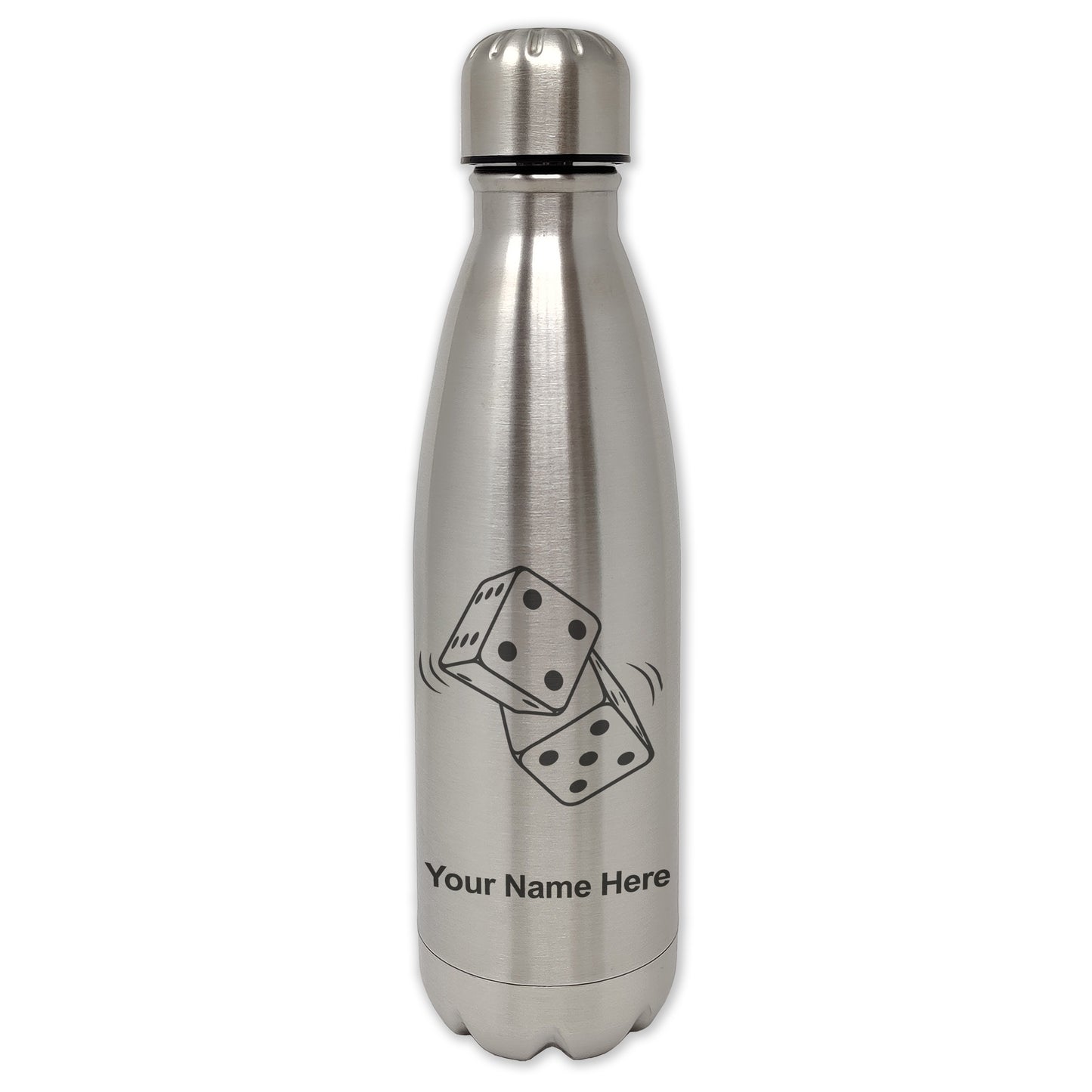 LaserGram Double Wall Water Bottle, Pair of Dice, Personalized Engraving Included