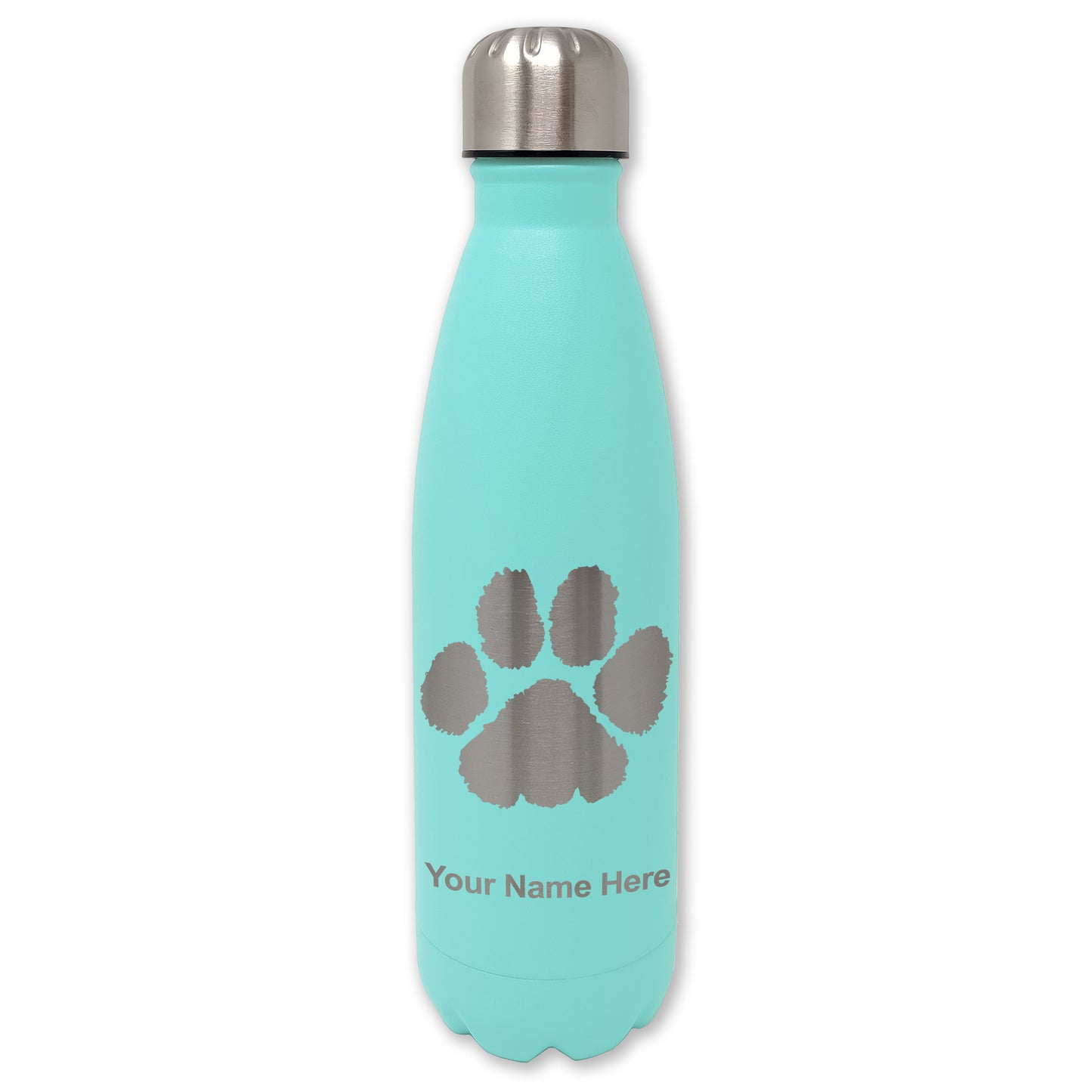 LaserGram Double Wall Water Bottle, Paw Print, Personalized Engraving Included