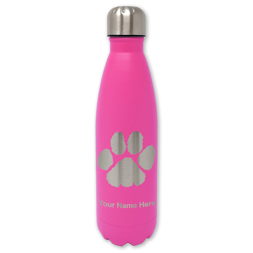 LaserGram Double Wall Water Bottle, Paw Print, Personalized Engraving Included